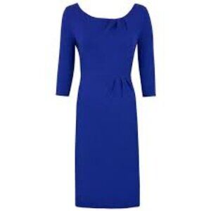 NWT LANDS' END 3/4 SLEEVE PONTE PLEATED COLUMN ZIP BACK DRESS COBALT BLUE 6P